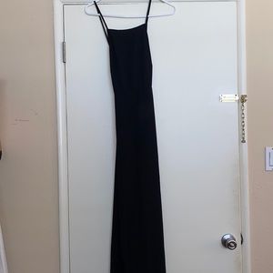 Black open back and slit dress